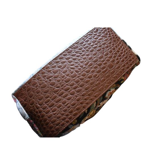 Vintage 80s Mallrat Academia Acid Washed Denim Floral Tapestry Tote Bag Purse - Picture 10 of 10